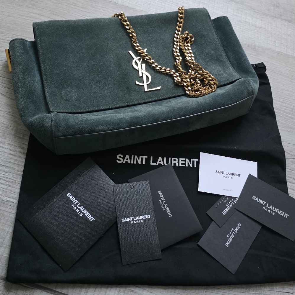 Saint Laurent Kate Medium Reversible Shoulder Bag  Green Suede Shoulder Bag